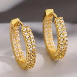24k Gold Plated Sterling Silver Diamond Hoop Earrings